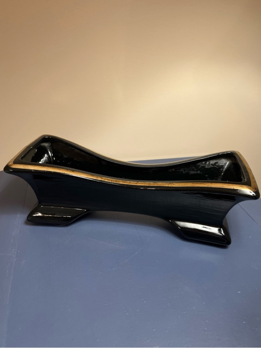StanfordWare Window PLANTER Sebring OHIO MCM Sleek Black Gold Trim 11.5" X  4.5"